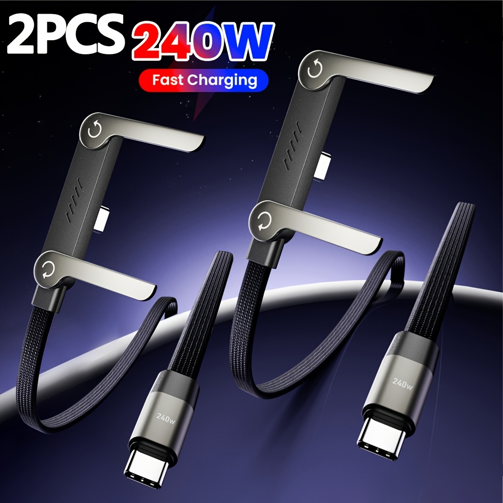 2pcs foldable stand braided cable 240w type c to type c fast charging cable type c data cable with stand function