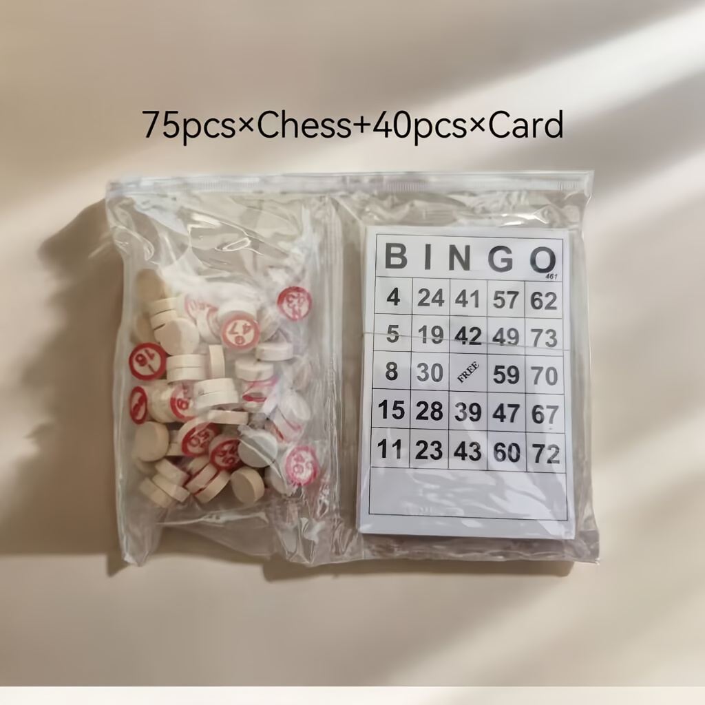 Image of A Fun Bingo Game Set With 40pcs Cards And 75pcs Wooden Chess, Perfect For Holiday Parties, Entertainment, Interaction, And Party Gifts