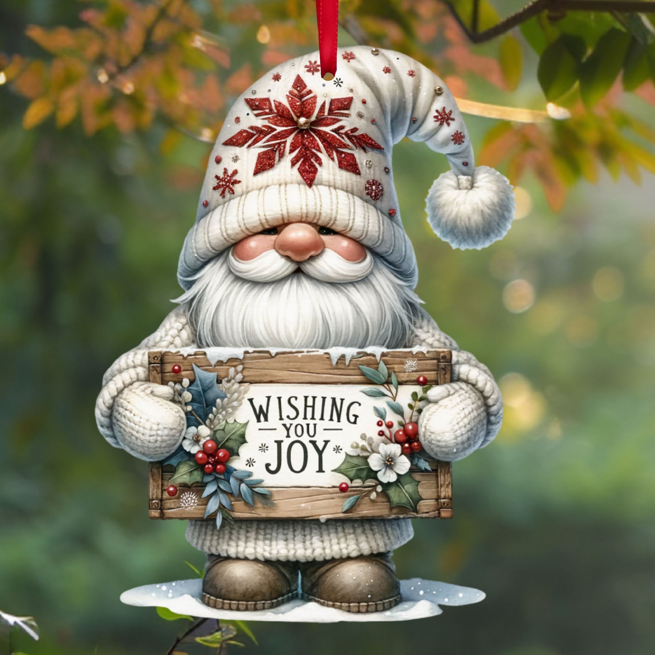 

Festive 2d Acrylic Gnome Christmas Ornament: Wishing You Joy - Perfect For Christmas Tree Decorations