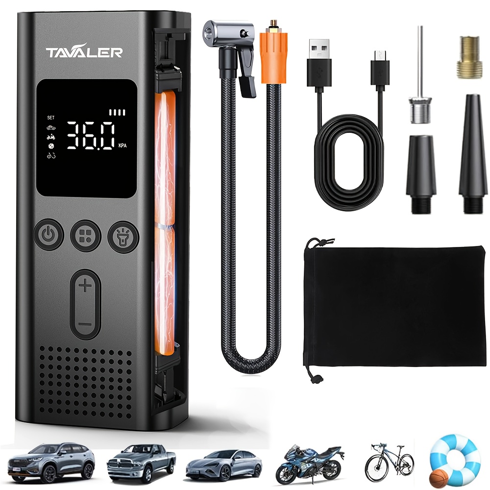 E-shop Tavaler Luftpumpe I50PSI Elektrischer Kompressor Tragbare Fahrradpumpe Mini-Reifenpumpe mit digitalem LED-Display LED-Licht wiederaufladbarer