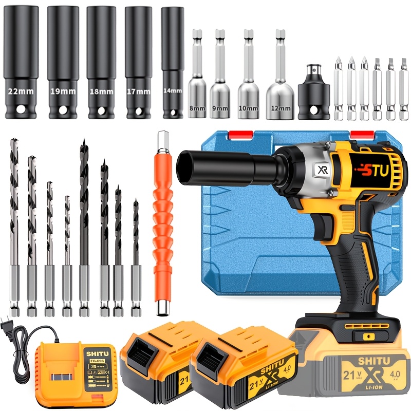TEMU Cordless Impact Wrench Set, Electric Wrench 21v Impact Wrench, Lithium Battery Wrench, Battery Powered Brushless Impact Wrench Quick Charger,