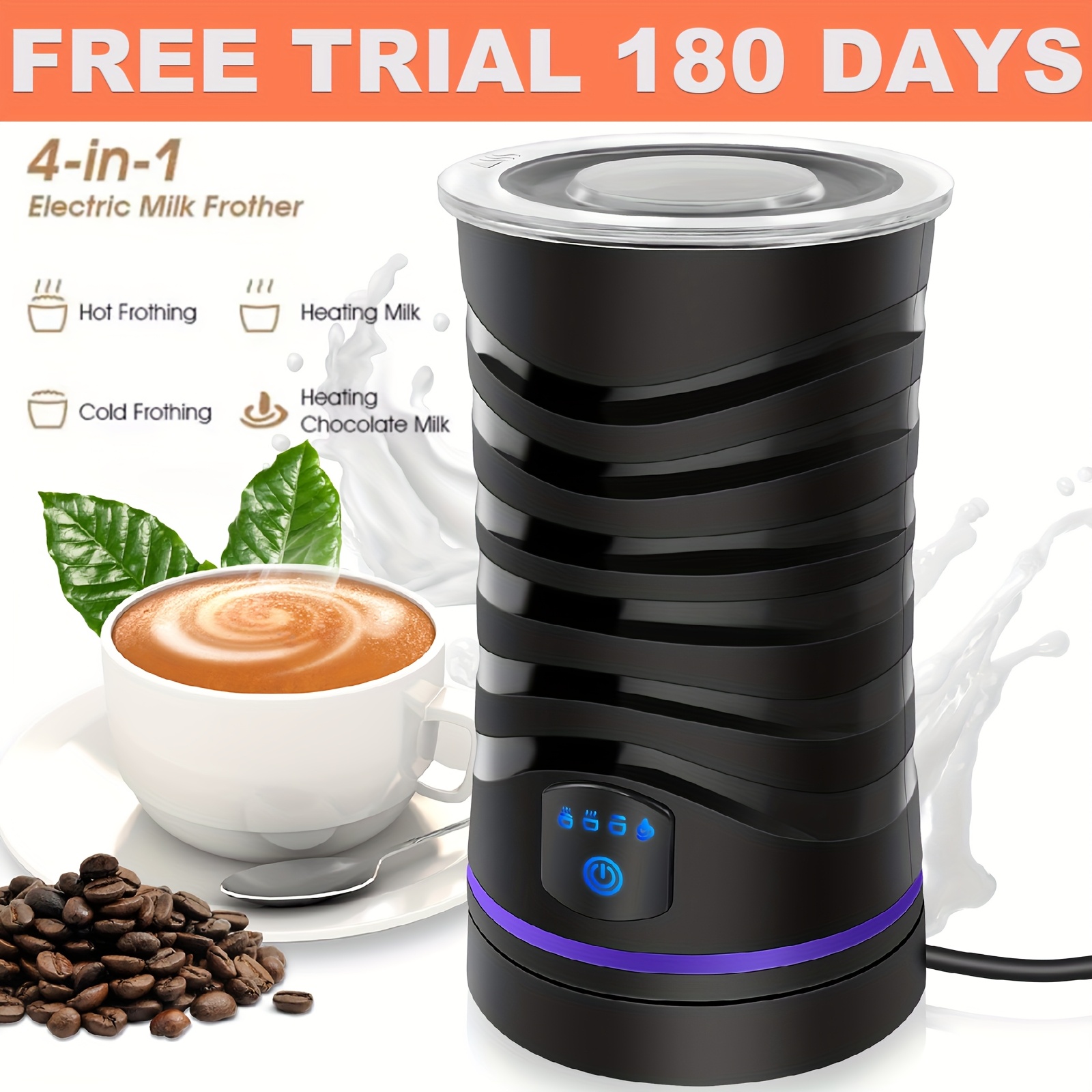 4-in-1 Electric Automatic Milk Frother, 600ml Large Capacity Hot And Cold Milk Foamer, Silent Operation Milk Heater And Warmer For Coffee, Latte, Cappuccino, Chocolate