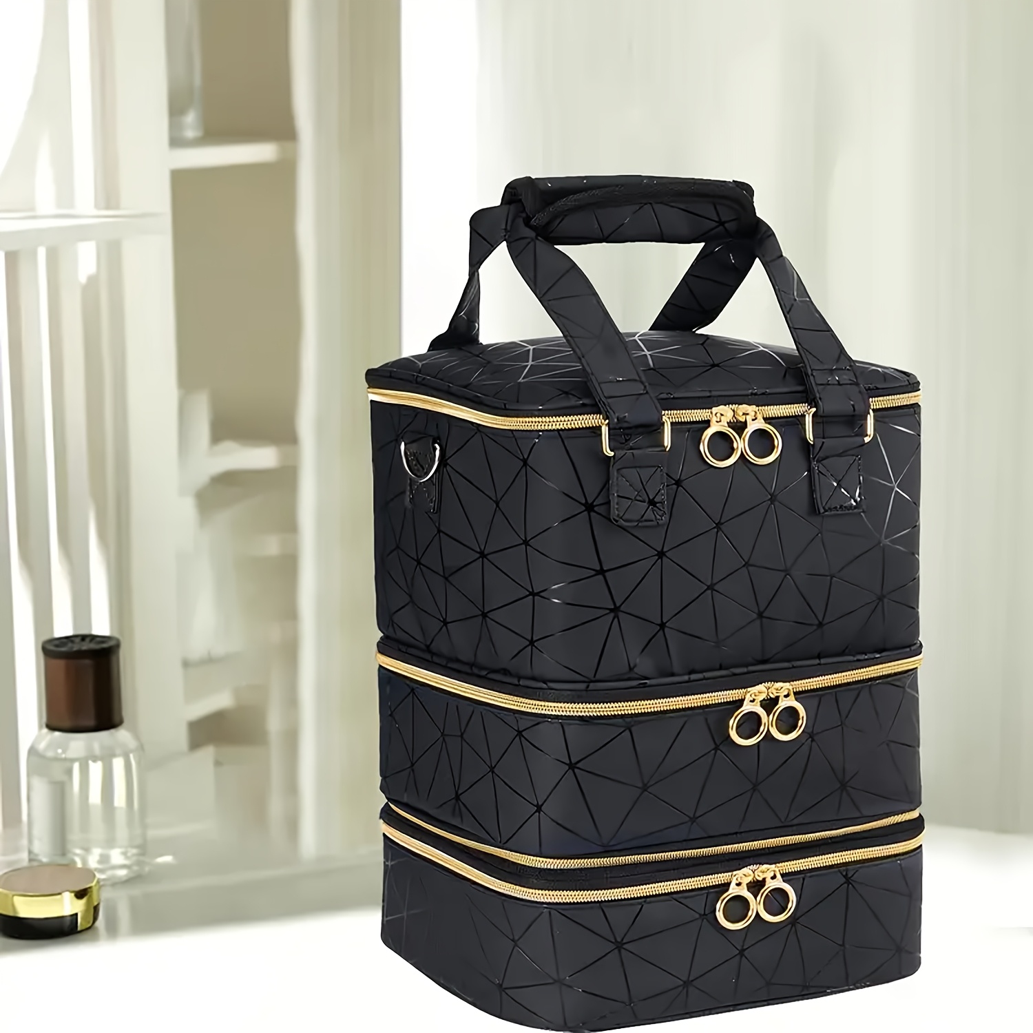 TEMU Nail Polish Storage , Large Nail Polish Carrying Case, 3-layer Detachable Nail Polish , Nail Polish Organizer With Shoulder Strap, Holds 60