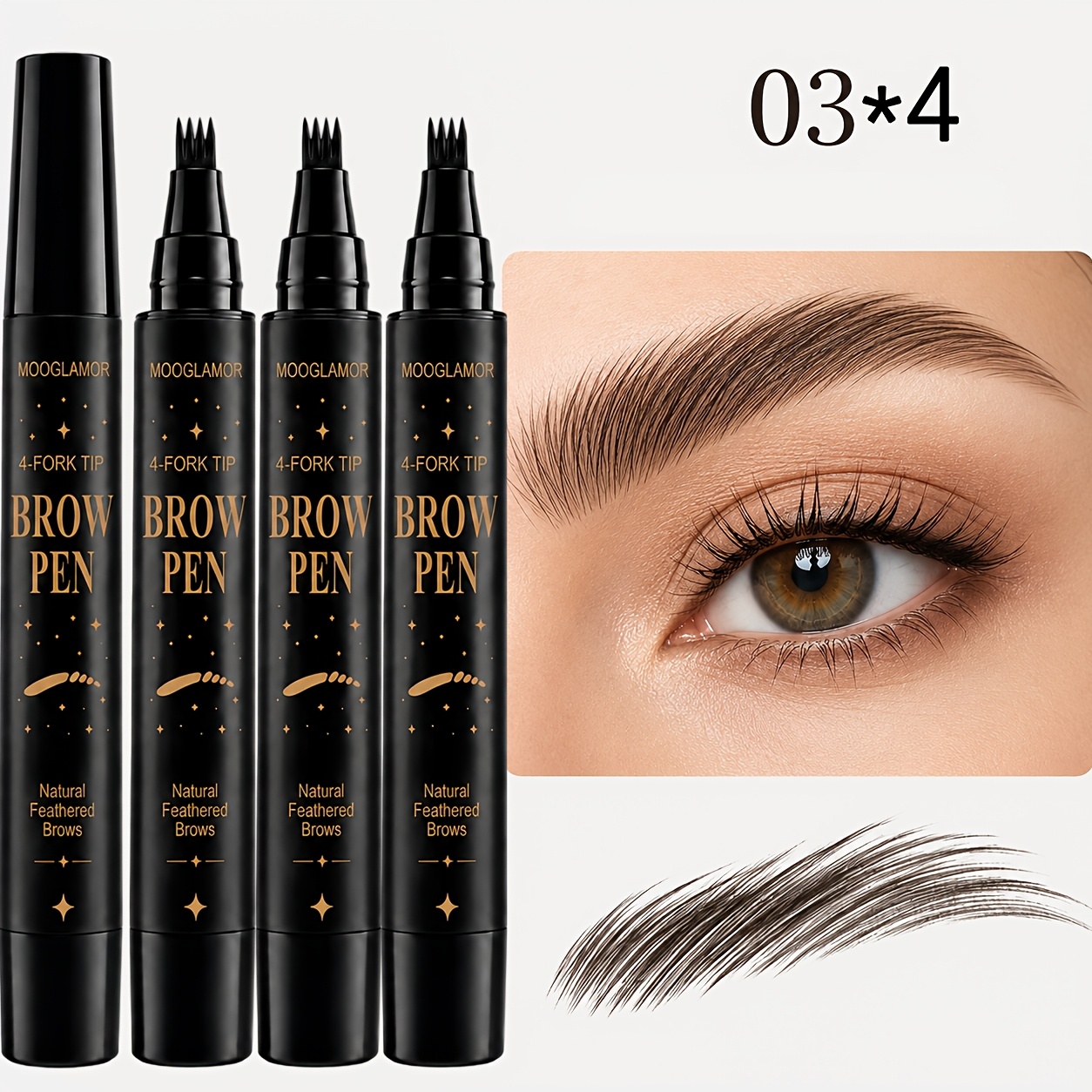 Image of 4-pack Liquid 4-prong Eyebrow Pen Set. Long-lasting, Waterproof, . Defines And Shapes Natural, Fluffy, 3d Brows. Portable, Stylish, Beginner-friendly - Ideal For Daily Use