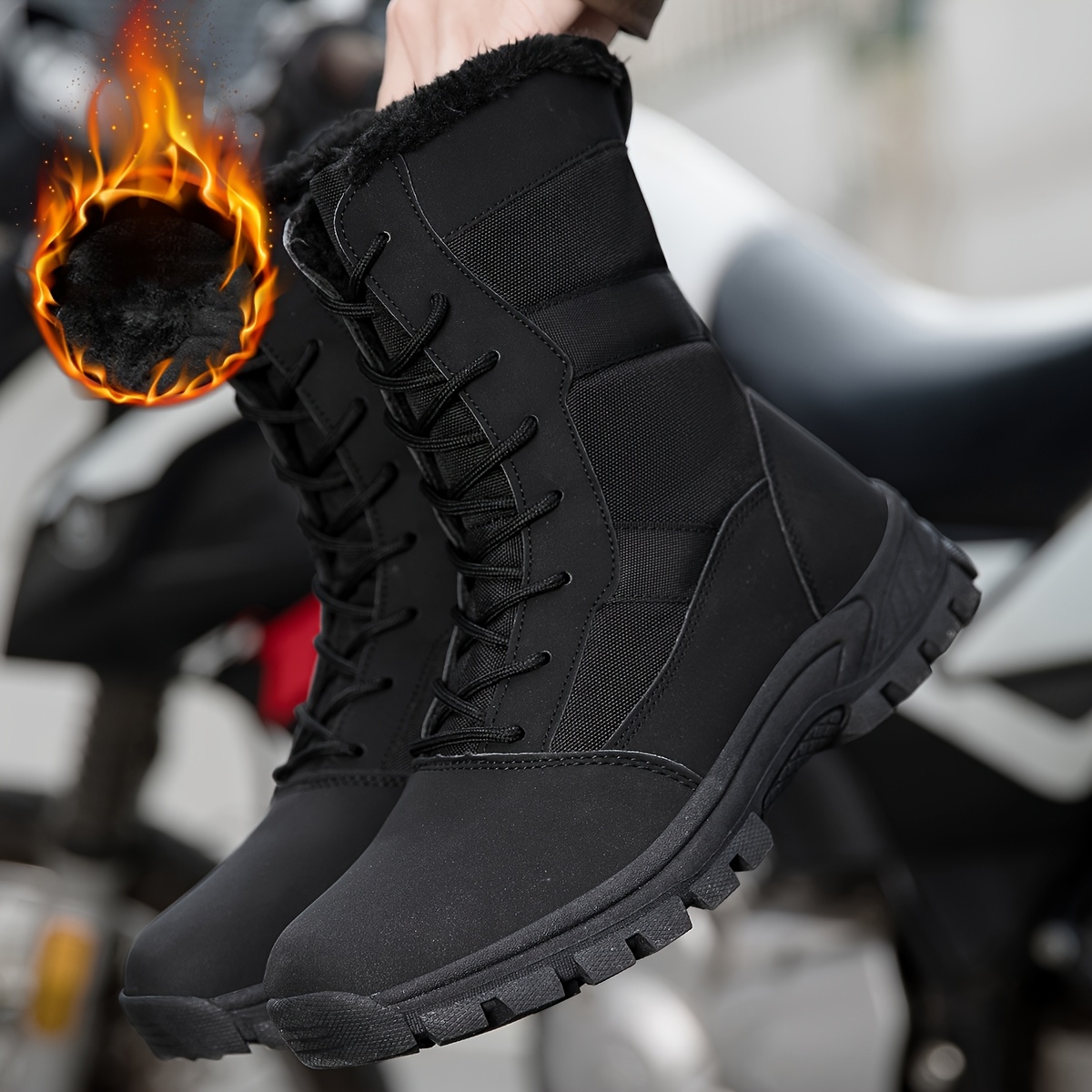 mens heavy duty winter boots with fleece thick warm snow shoes upper tpr traction tires high nkle lace up hiking boots for     terrain cold weather footwear Product details 3
