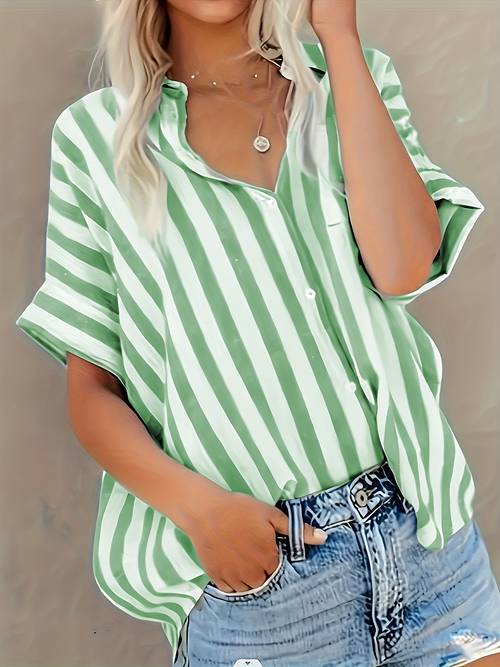 spring summer new striped cardigan button up womens elegant shirt