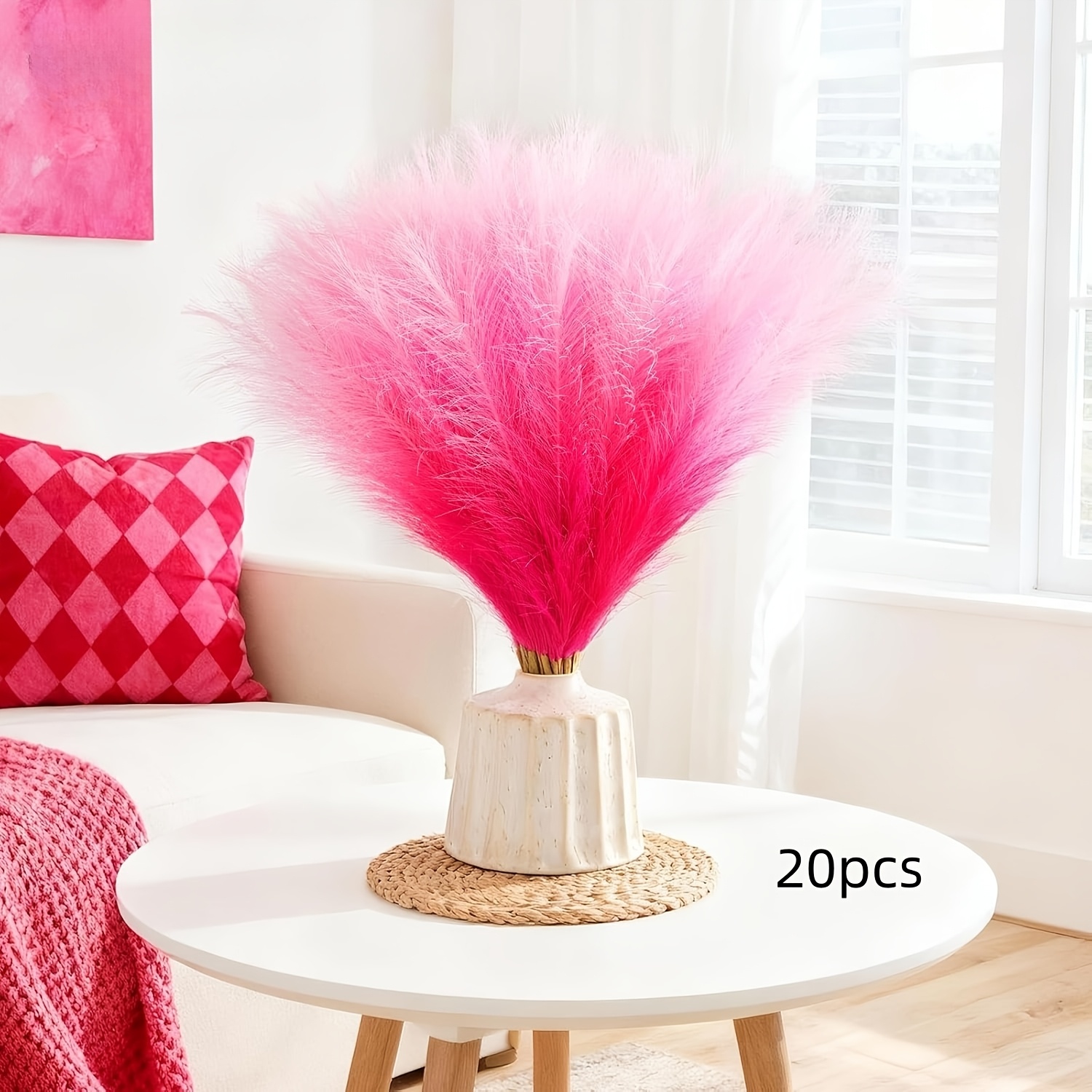 TEMU 20pcs Pampas Grass 21"/55cm Artificial Fluffy Pampas Grass Decor | Short Fake Pompos For Birthday Party Centerpieces Decoration (gradient Hot