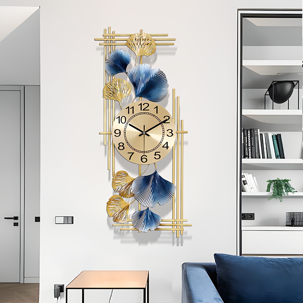 Elegant Ginkgo Leaf Wall Clock - Silent Golden Metal Decor