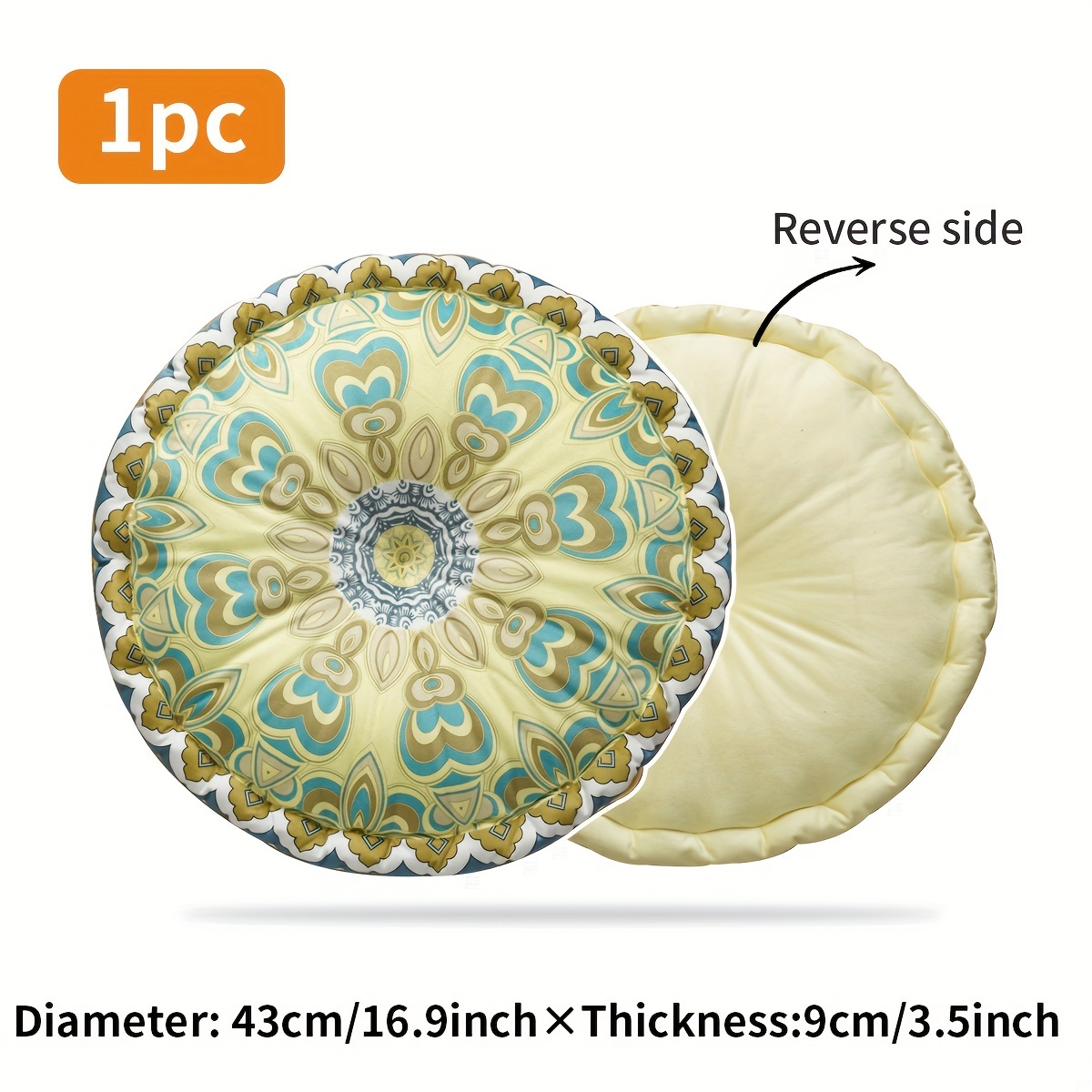 TEMU Boho-chic Round Plush Cushion With Filler - " Diameter, Machine Washable, Perfect For Living Room Decor & Relaxation, Versatile Meditation Mat