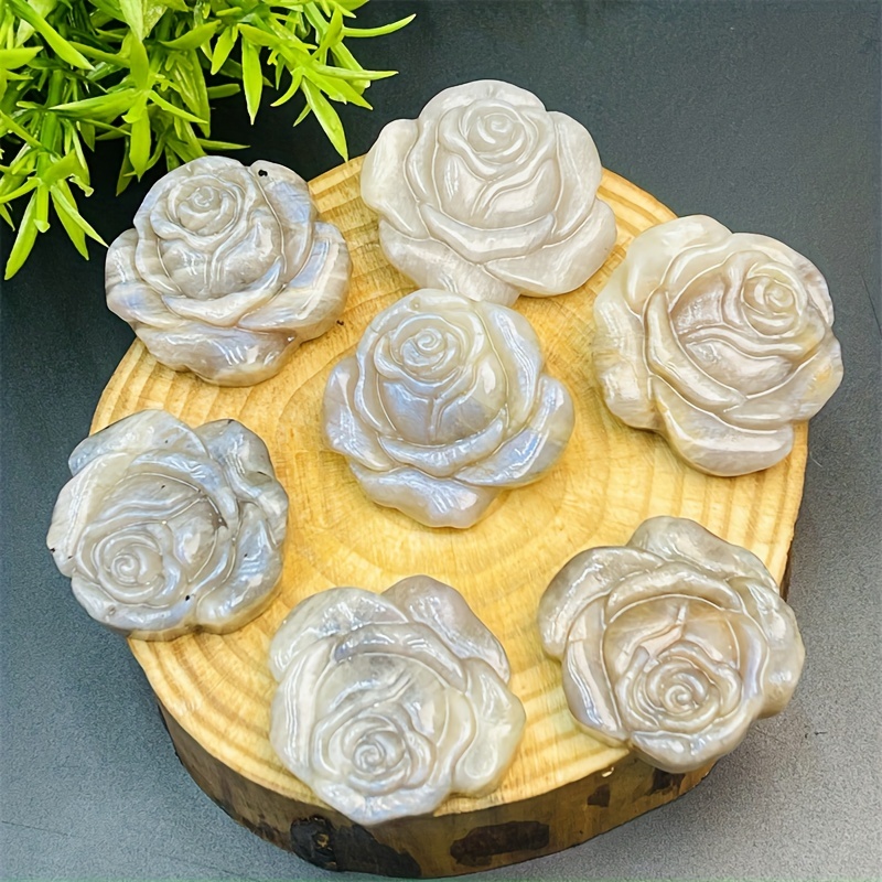 

1pc Natural White Small Rose Statue, Crystal Crafts Bring Good Luck Stone Ornament For Diy Necklace Jewelry Making Home Decoration