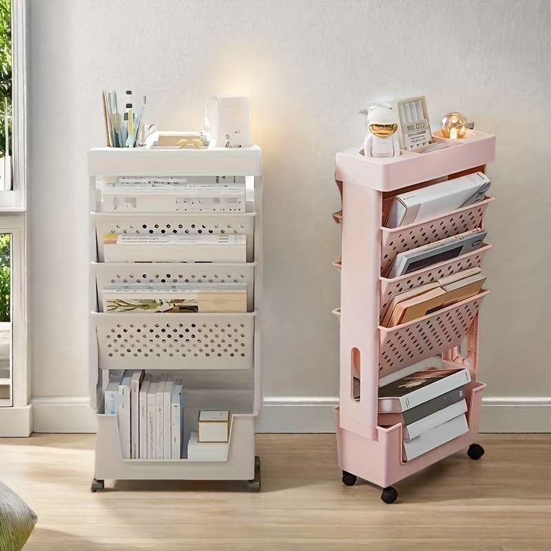 five tier document holder multi functional desk organizer set with detachable side shelves wheeled file storage rack portable folder organizer for home and bathroom magazine newspaper stand 0