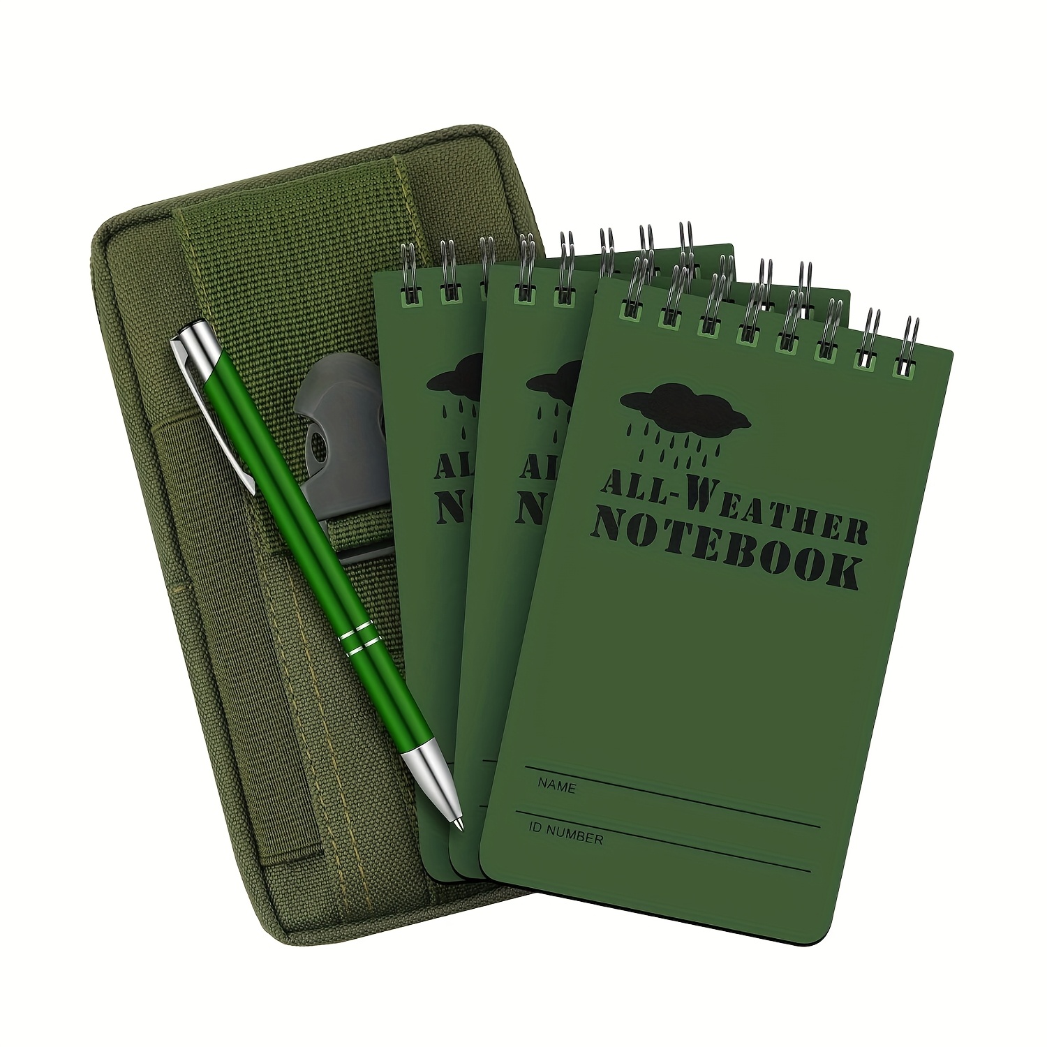 TEMU 5pcs Notebook And Pen Set With 3 X 5-inch Pocket Tactical Notebooks, Includes 1 Metal Windproof Pen And A Fabric Case For Outdoor Activities