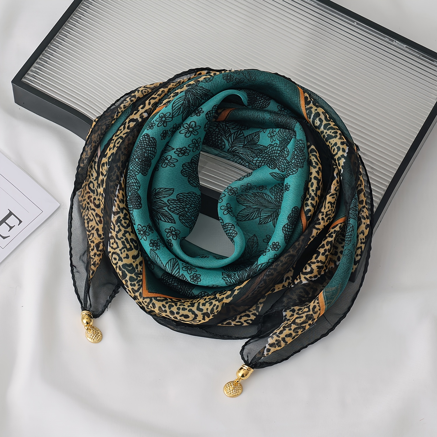 TEMU Leopard Print Floral Magnetic Clasp Scarf, Available In With 4 Styles From. Women's Decorative Scarf, Magnetic Clasp Warm Small Neck Scarf, Thin
