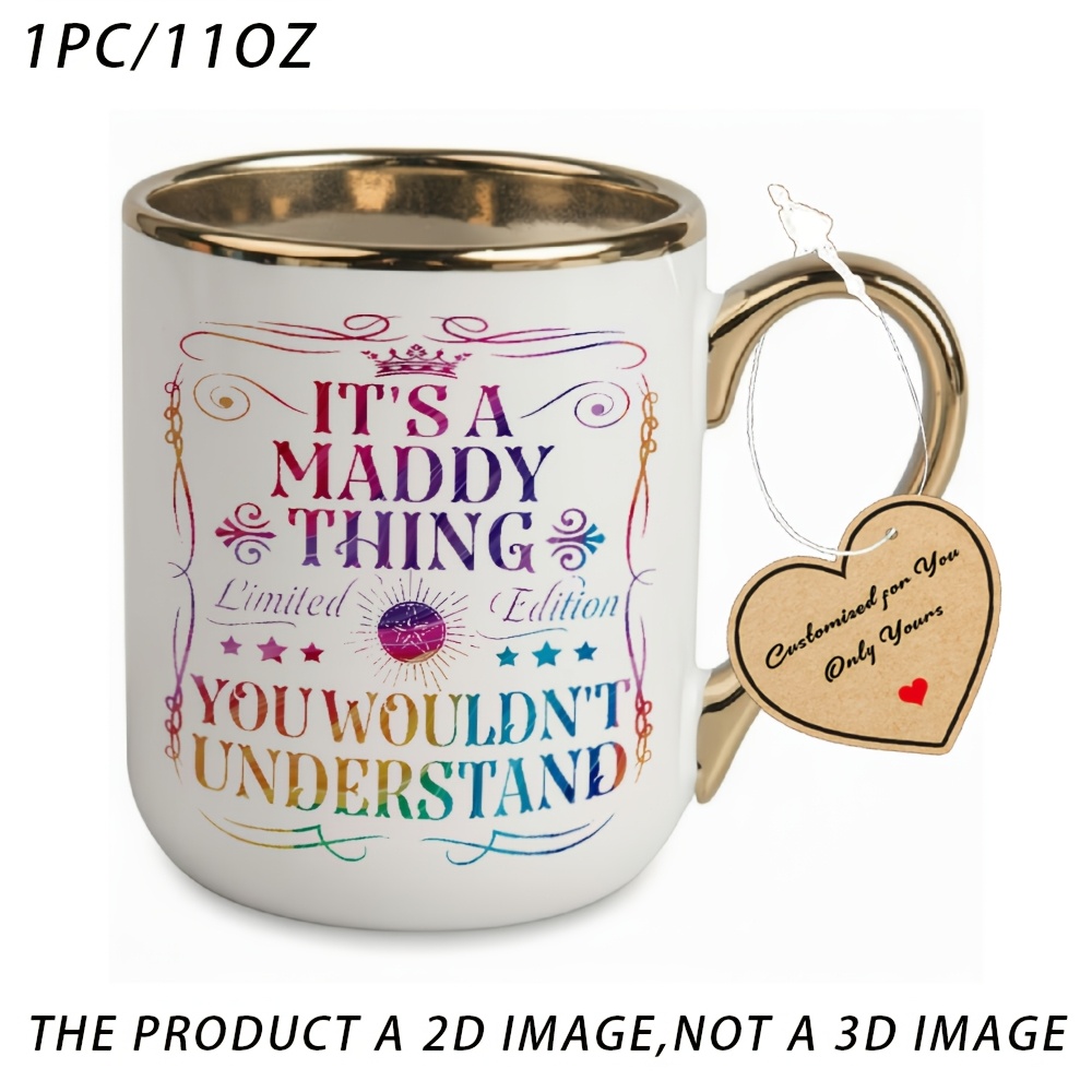 TEMU 1pc,11oz, Maddy, White Elegant Mug For Restaurant And Business, , Ideal Gift For , Gifts For Women, Mens Gifts, Perfect Christmas And Halloween