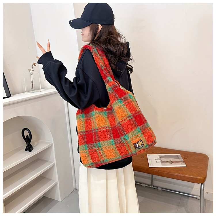 Orange and purple plaid bag options