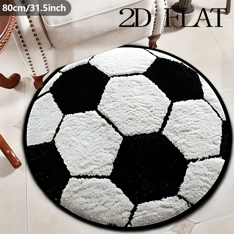 E-shop Fußball Rundmatte - 100% Polyesterfaser, rutschfest und waschbar, geeignet für Wohnzimmer, Schlafzimmer, Bürodekoration, maschinenwaschbarer
