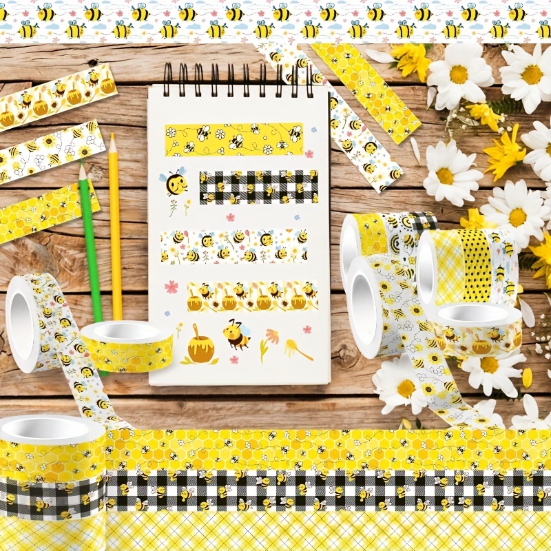 

12 Styles/sets Of Bee-inspired Decorative Stickers: Transparent Roll Stickers And Paper Tape With Honey Flower Patterns - Perfect For Diy Crafts, Gift Packaging, And More!