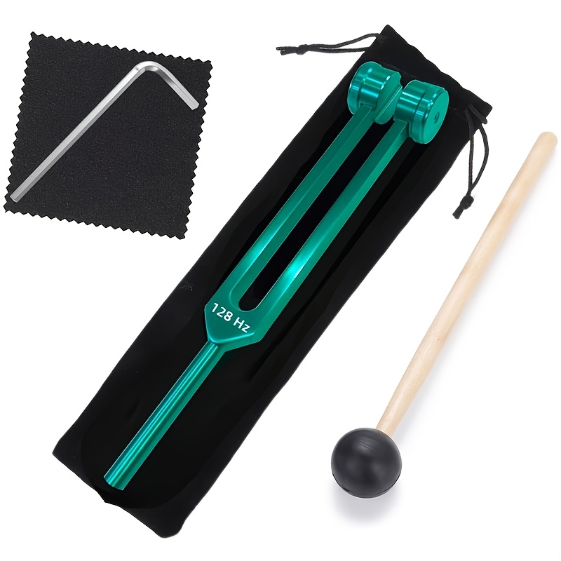 TEMU 128hz Green Chakra Tuning Fork, Sound Fork/alloy Tuning Fork/yoga And Meditation, Tuning Table - Includes Hammer And Velvet Pouch - Green