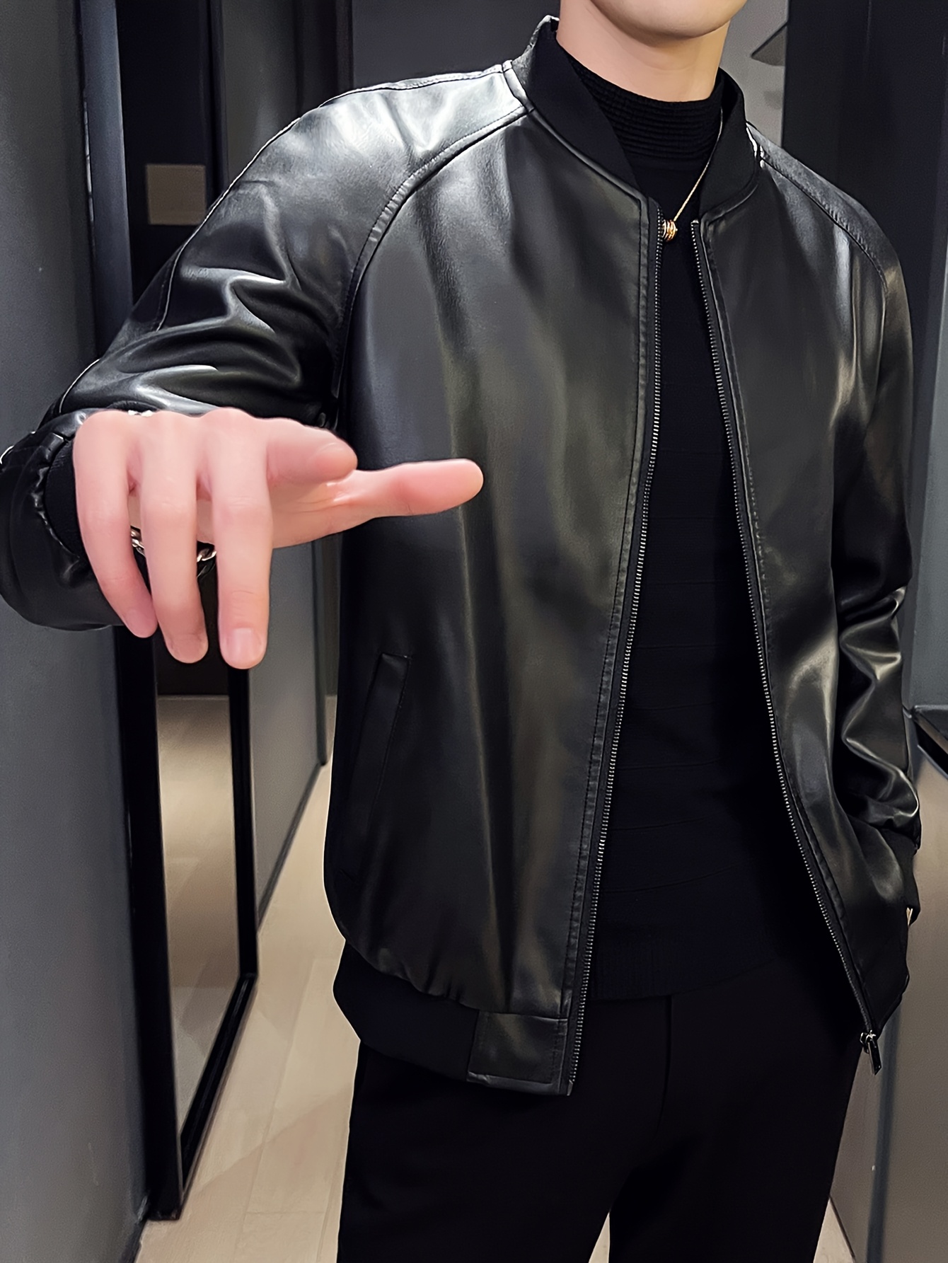 stilvolle herren schwarz pu lederjacke lässige motorrad Temu Germany