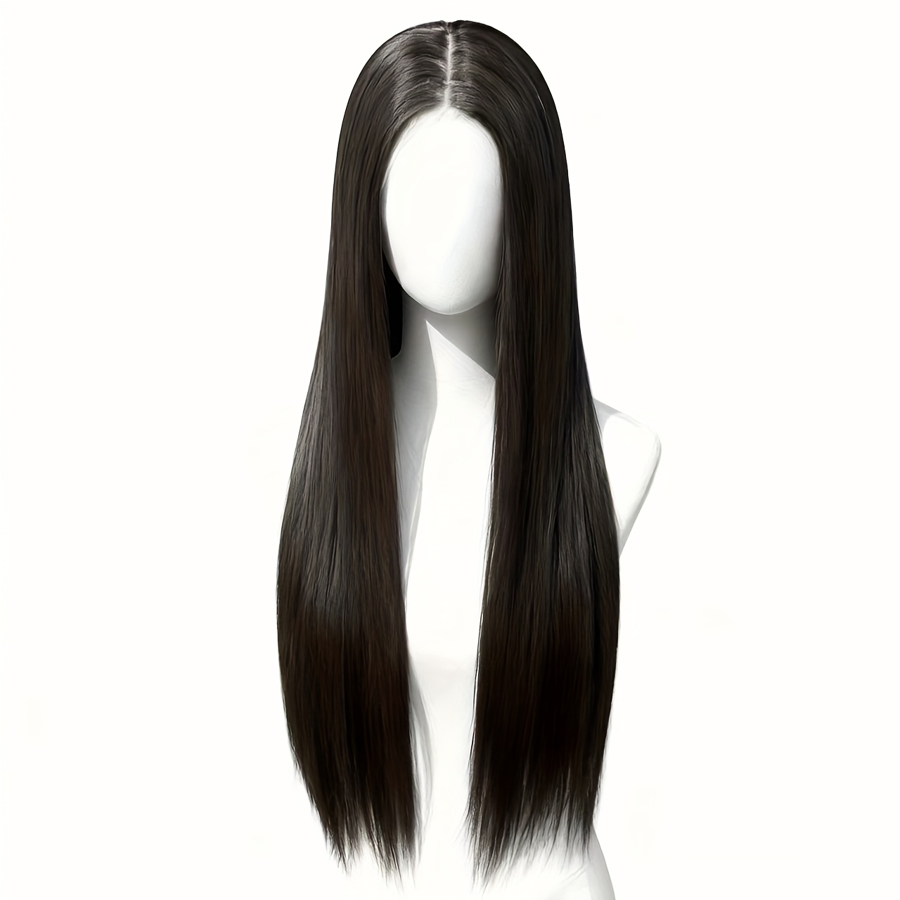 E-shop Schwarze lange, gerade, mittlere Haarpartie, vollständige Perücke - 26 Zoll synthetisches Haar | Kühler Eleganz-Stil für den täglichen Gebrauch,