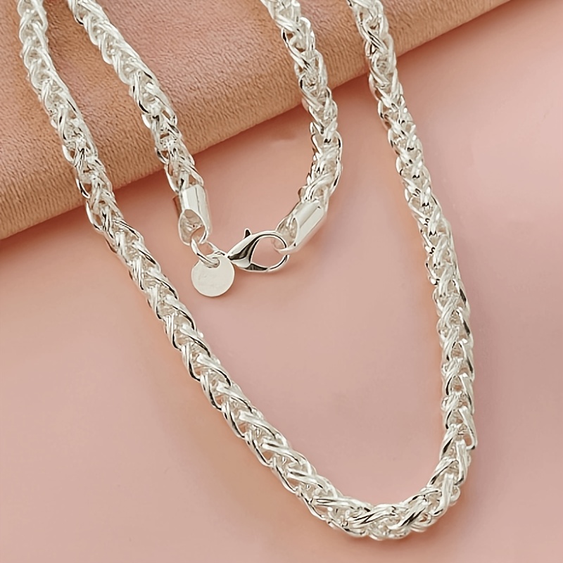 TEMU Collier Chaîne Torsadée en Argent 925 Plaqué Mode 4Mm Épaisseur Tissée Collier Chaîne Homme Femme Collier Bijoux Cadeau