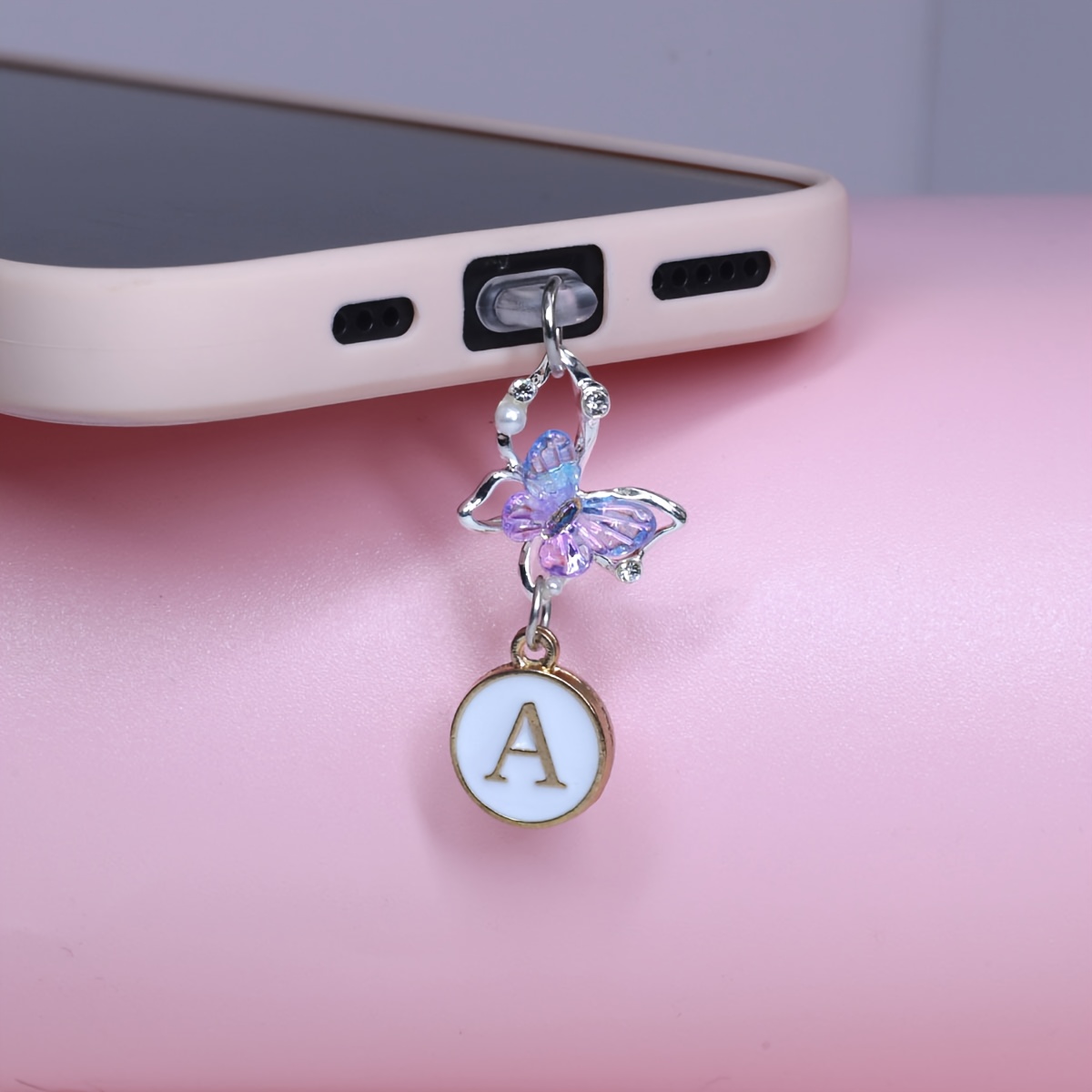 TEMU Exquisito colgante antipolvo para teléfono móvil con combinación de mariposas y de diamantes de , decoración creativa y para accesorios de