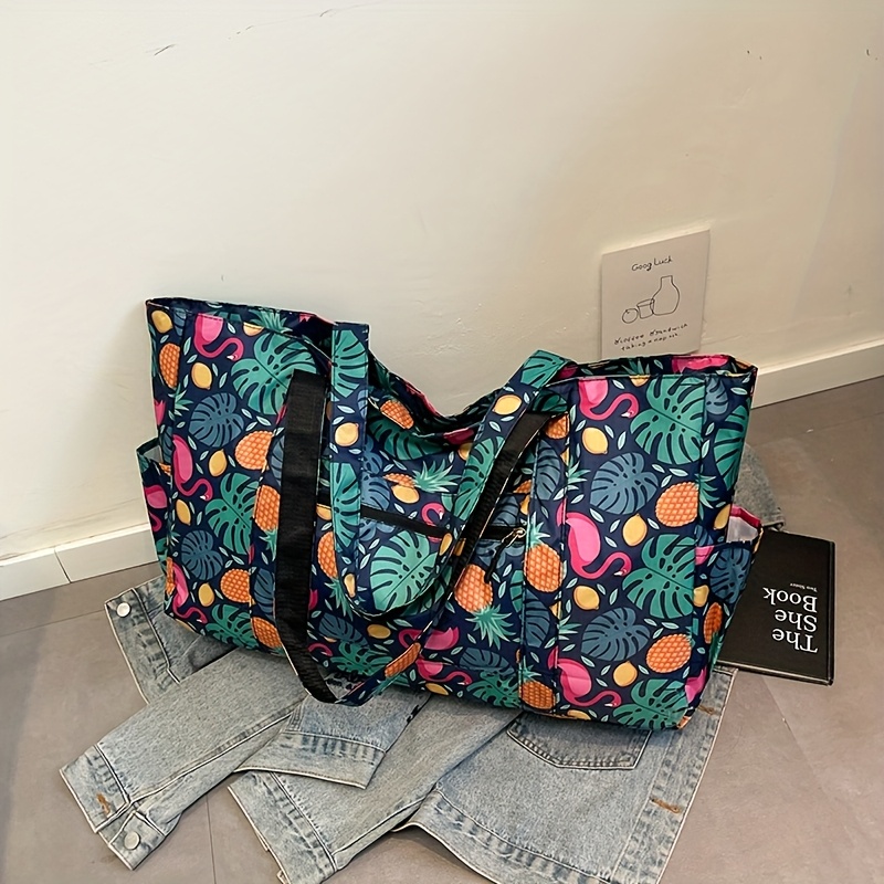 E-shop Große Nylon-Tragetasche mit Ethno-Print – Faltbar, Reißverschluss, Schultergurte – Ideal für Reisen, Strand, Fitness, Einkaufen – Langlebiger