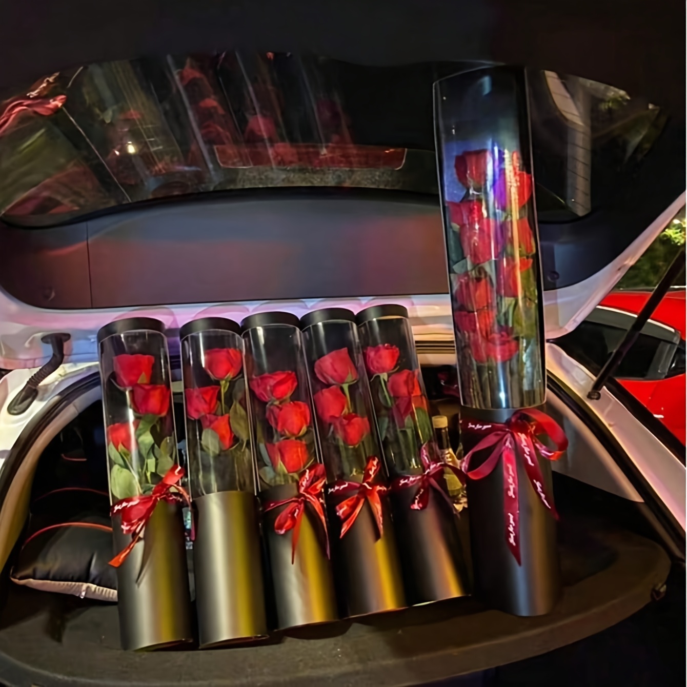 

5/10pcs Valentine's Day Bouquet Packaging Gift Box, Cylinder Box For Preserving Roses, Flower Packaging Box, Romantic , Heart- Rose Box Packaging Bag