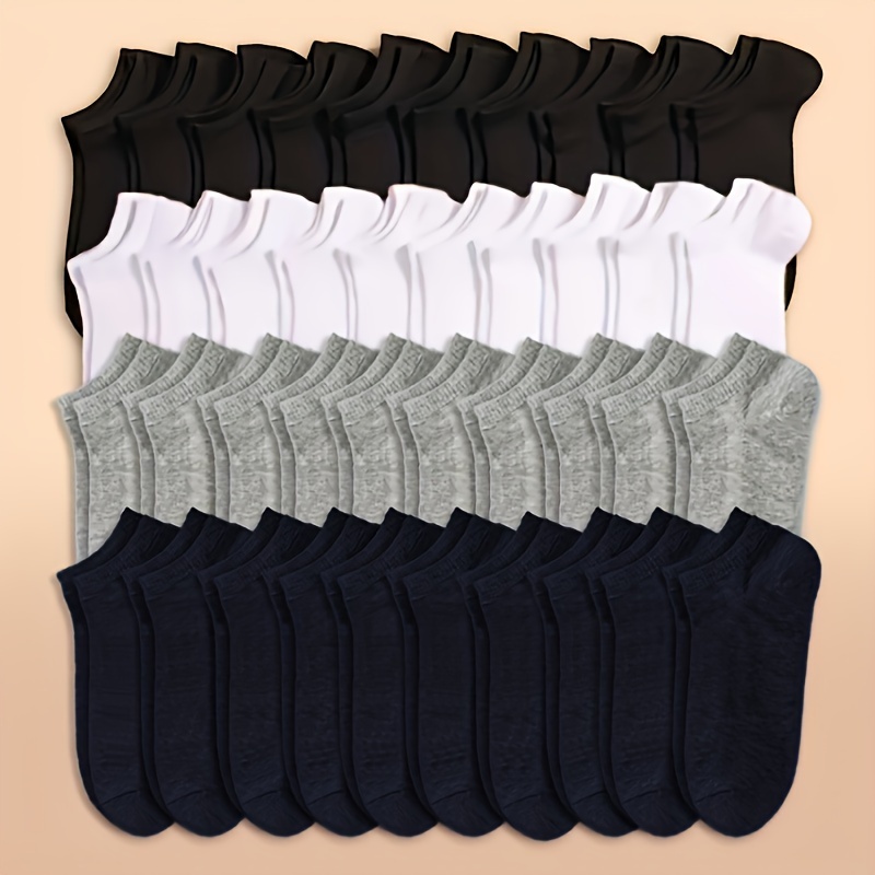 

10 Or 20 Or 40 Pairs Of Men's Solid Color Anti Odor & Sweat Absorption Low Cut Socks, Comfy & Breathable Socks, For Daily Wearing, Spring And Summer