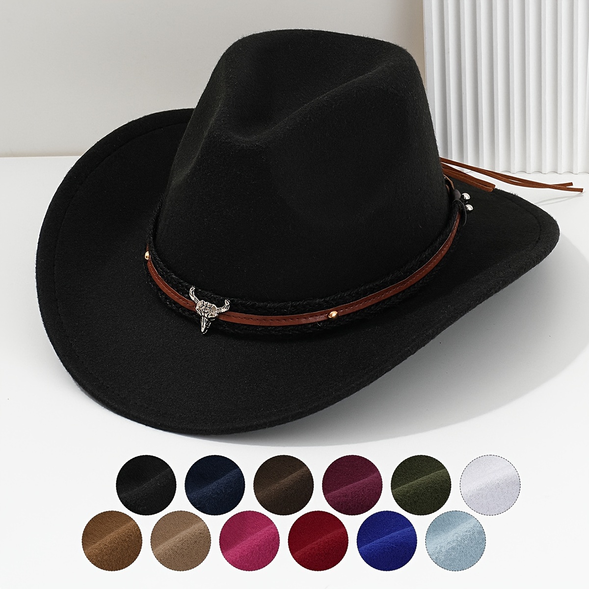 

1pc Unisex Retro Cowboy Top Hat, With Wide Brim For Sun Protection, Suitable For Daily Wear And Outdoor Activity