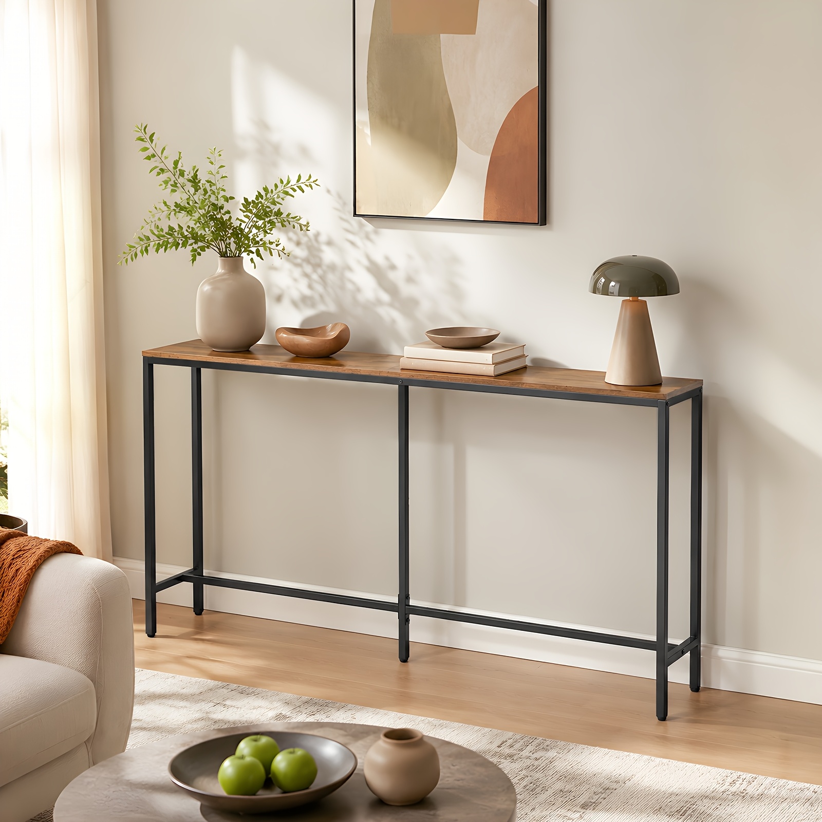 TEMU 160cm Console Table, Perfect As A Narrow Sofa Table For Entrances, Suitable As An Industrial Side Table For , Living Rooms, And Bedrooms. Sturdy
