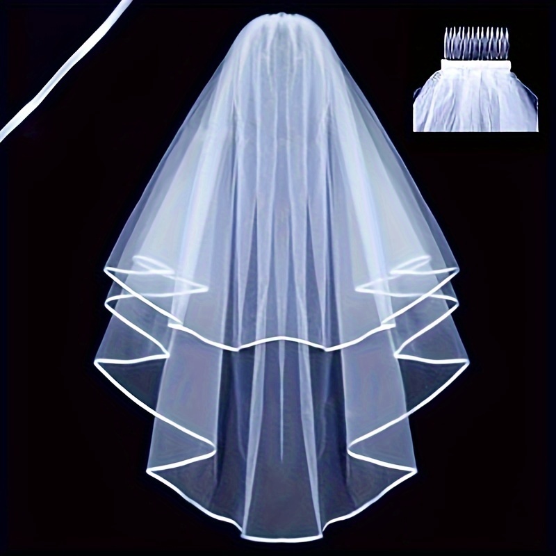 

1pc Romantic Bridal Veil Double-layered Edged Veil With Hair Comb Bride Wedding Dress Hair Accessories