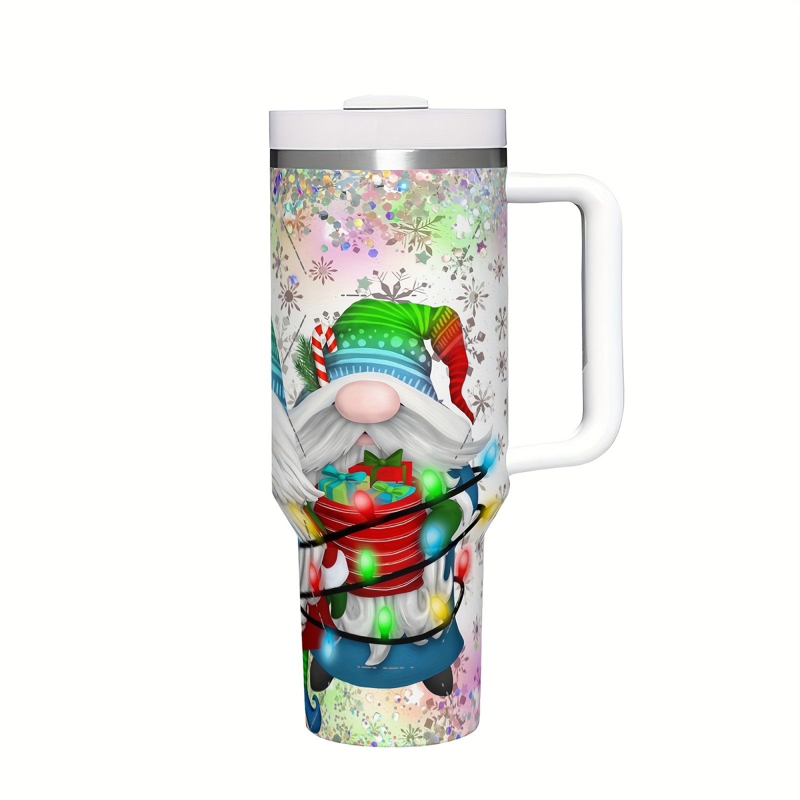 

40oz Insulated Stainless Steel With Lid - Christmas Gnomes Design, & All , Great Gift For Holidays