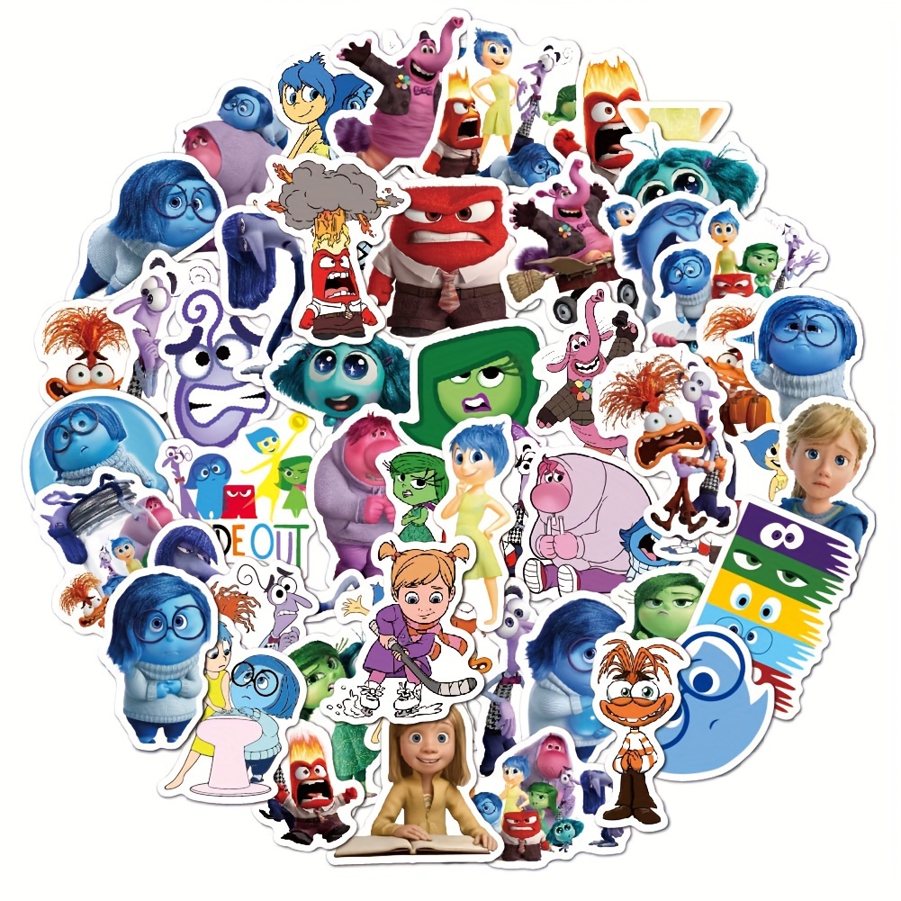 

50-pack Official Licensed Inside Out Movie Character Vinyl Decals, Reusable, Glossy Finish, Irregular Shape, For Laptop, Skateboard, Wall Decor, Family & Friends Birthday Gifts