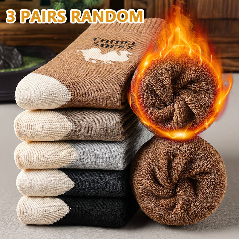 Image of Random 3 Pairs Men's And Women's Autumn Winter Warm Socks, Warm Comfortable Socks, Hiking And Skiing Socks, Suitable For Cold