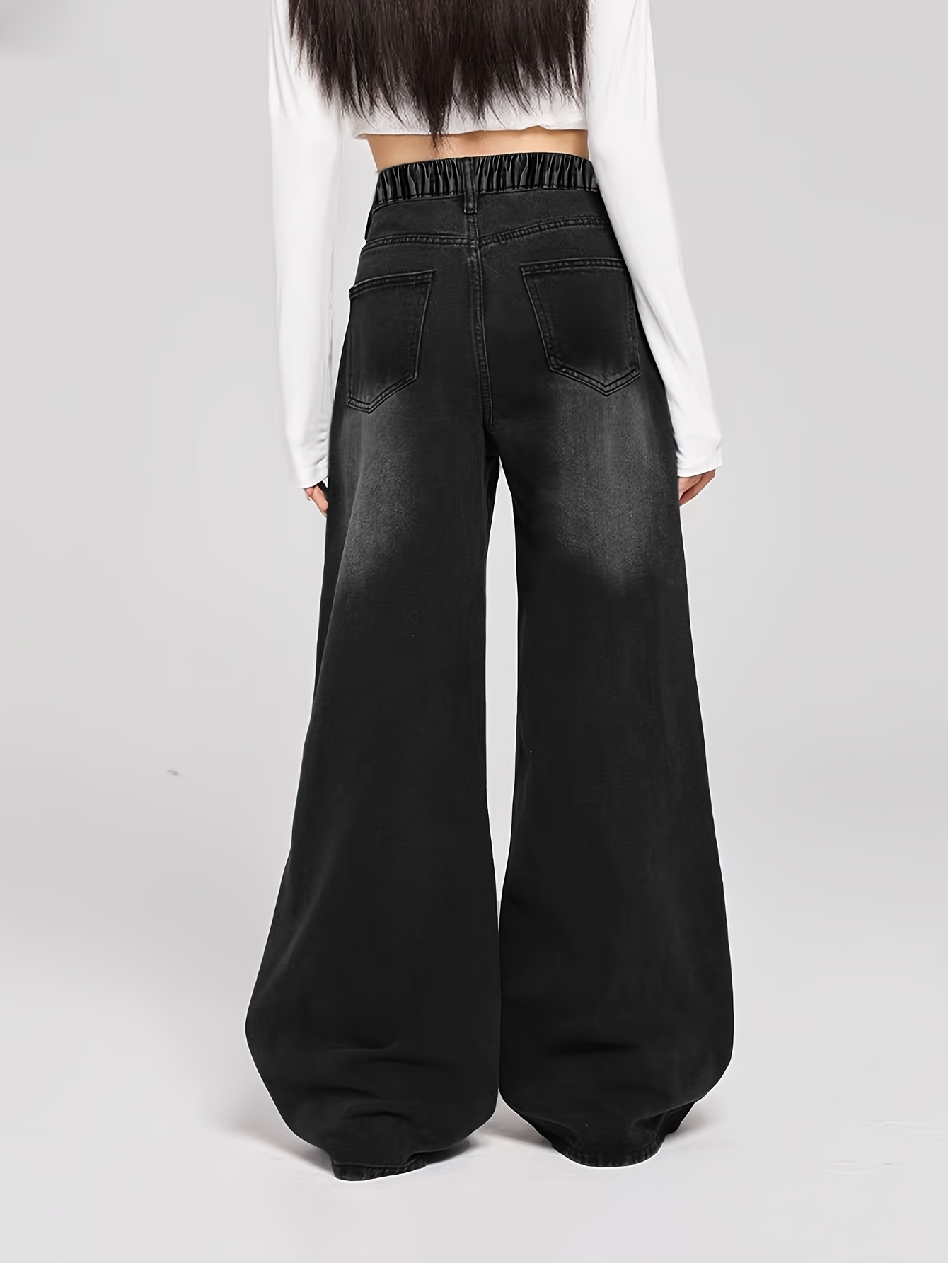 y2k high waist jeans teen girls stretchy non tight wide leg