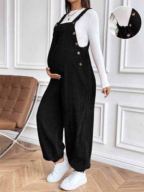 casual maternity overalls corduroy jumpsuit with adjustable waist for daily