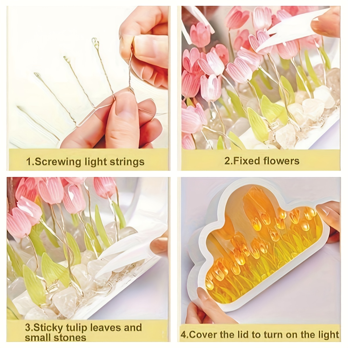 diy tulip   mirror night light kit 20   usb powered led lamp for bedroom decor creative gift for teens couples easy assembly with hot   gun included details 3