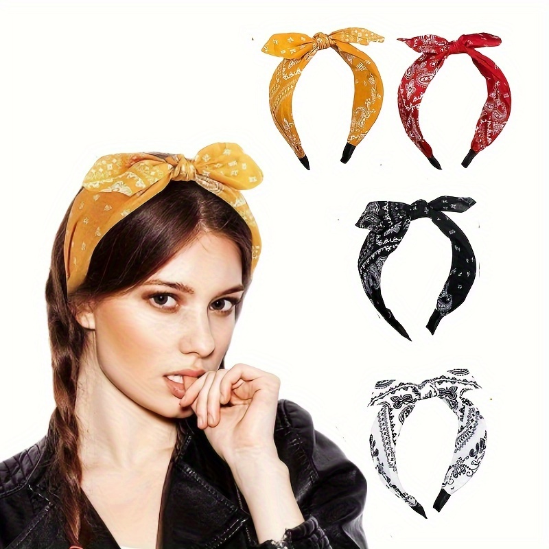 

4pcs Paisley Printed Pattern Bow Knotted Headbands, Wide Elegant Bohemian Hoop Headband For Women, Colorful Hair Accessories, Perfect For Birthday Party Vacation Everyday Wear