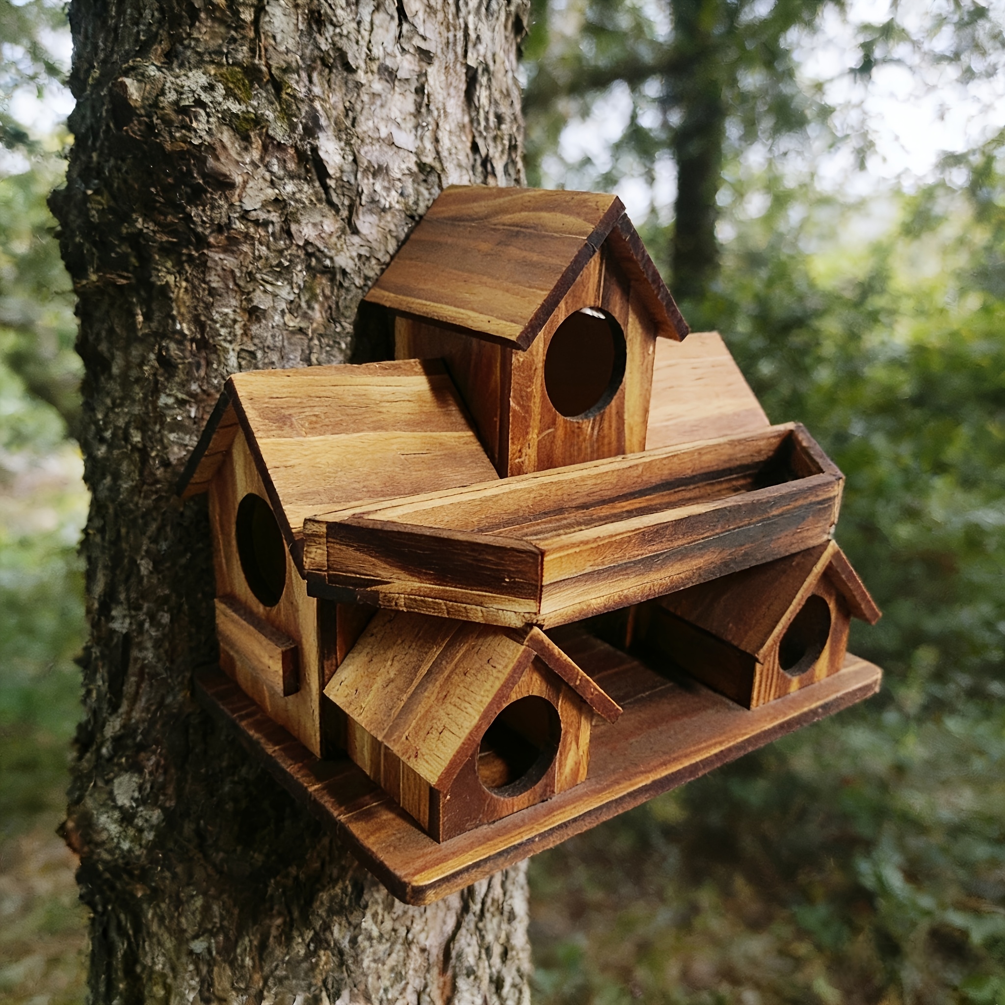 Image of Birdhouse With Feeder, Garden Wild Bird Feeder, Multi-functional Wooden Birdhouse, -one Solid Wood Birdhouse And Feeder, Ideal For Bird Feeding, Use
