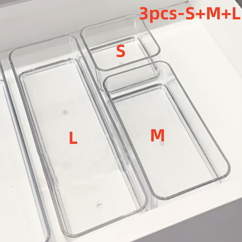 Image of 3pcs Stationery Transparent Pet Drawer Organizer, Desktop Cosmetic Storage Box, Suitable For Organizing And Storing Cosmetics, Bathrooms, Offices, Kitchens, And Bedrooms