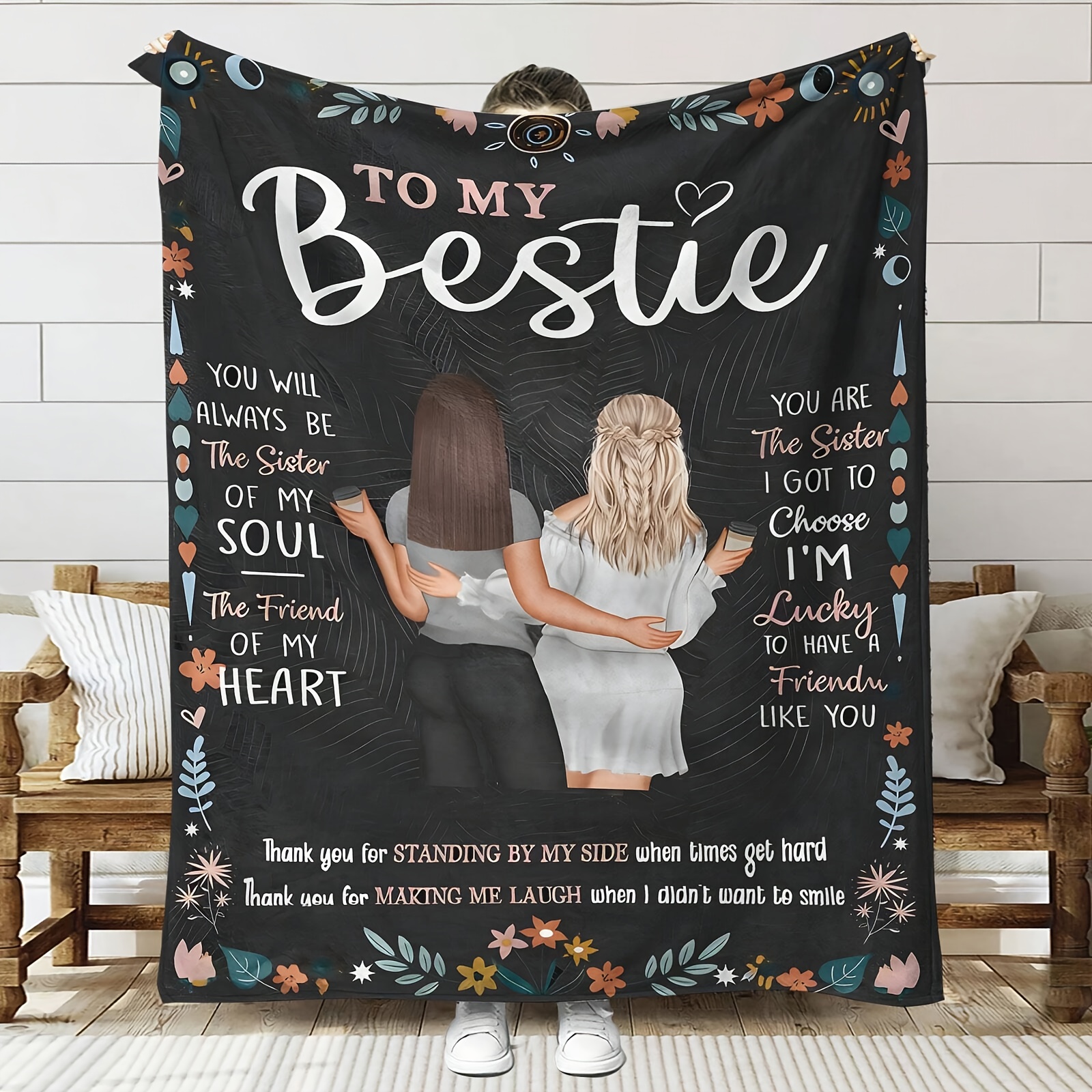 

Bestie Themed Reversible Flannel Throw Blanket, 100% Polyester, Stain Resistant, , Machine Washable, All , , Ideal For Birthday, Christmas, Valentine's Gift