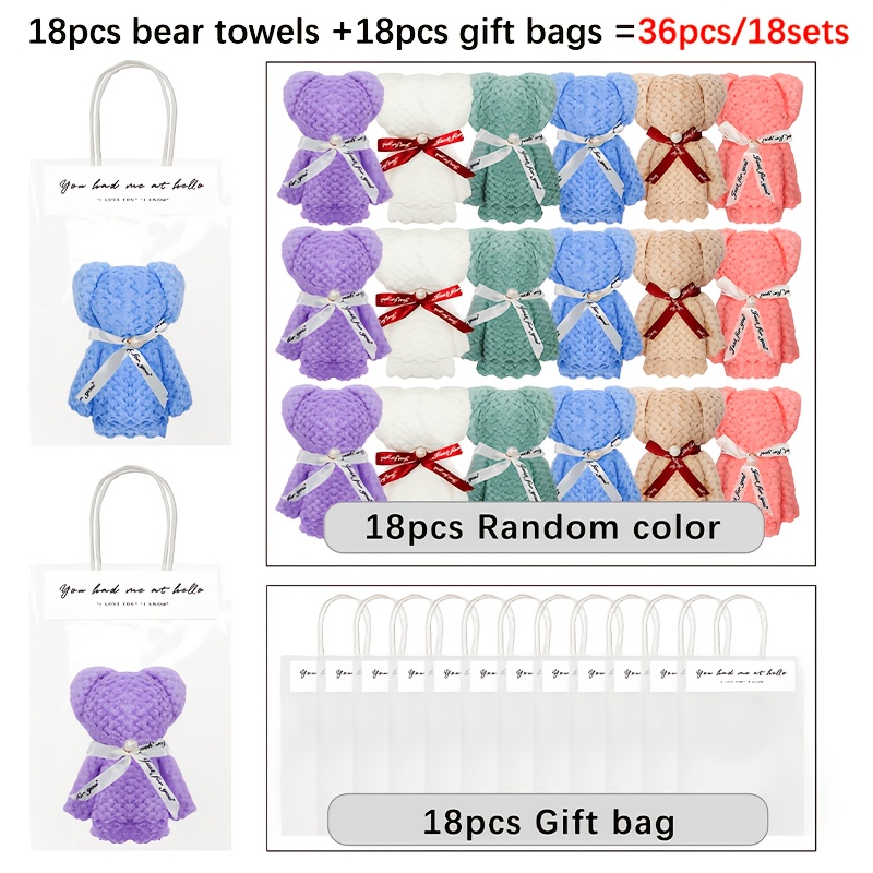 TEMU 36pcs/18sets Cute Plush Bear Gift Package- Includes A Transparent Gift Bag, Suitable For Bridal Gift- Events, Weddings, Christmas, Shower