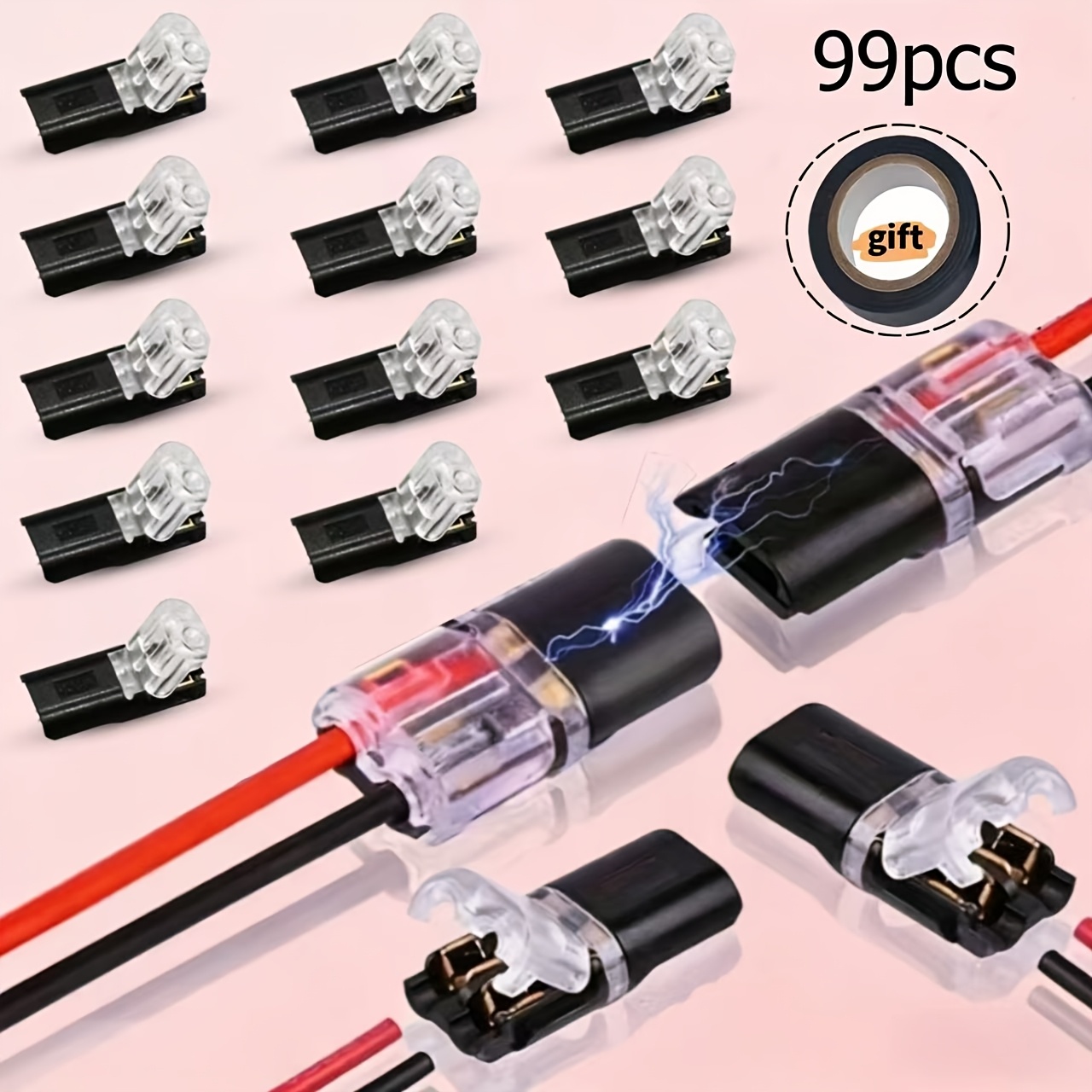 TEMU 99 Dual-wire Plug Connectors, Led Strip Connectors, Low-voltage Led Strip Connectors, With Locking Clips, Plugs, Led Strip Connectors, Wire