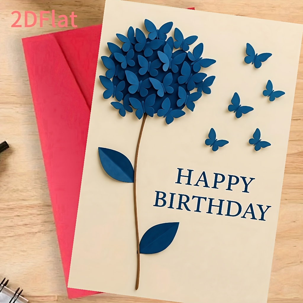 TEMU 1pc Elegant Blue Birthday Greeting Cards, Designed For , Family, And Colleagues. Unique Cards, Suitable For Men And Women, Perfect For Birthday