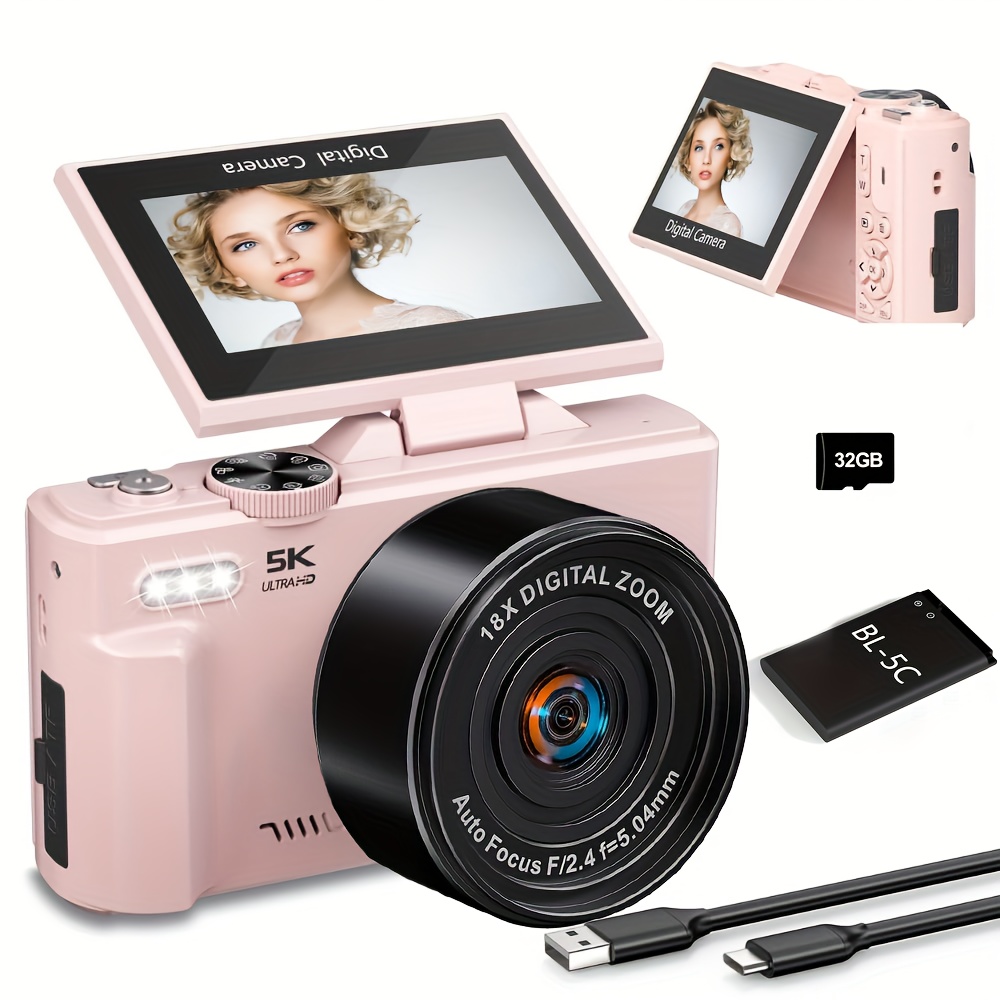 1pc 5k photography digital camera wifi 75mp vlogging camera Temu