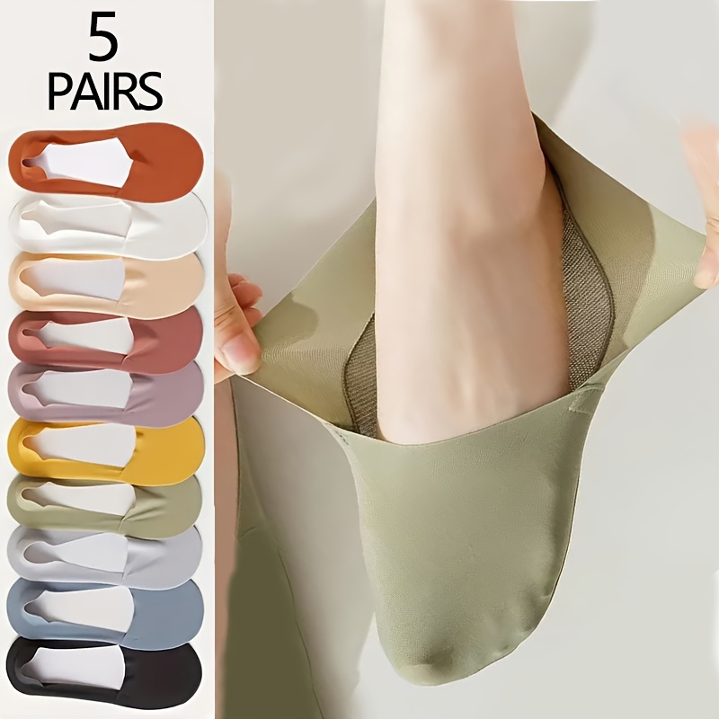 

5 Pairs Cooling Fabric Socks, Simple & Lightweight Invisible Socks, Women's Stockings & Hosiery