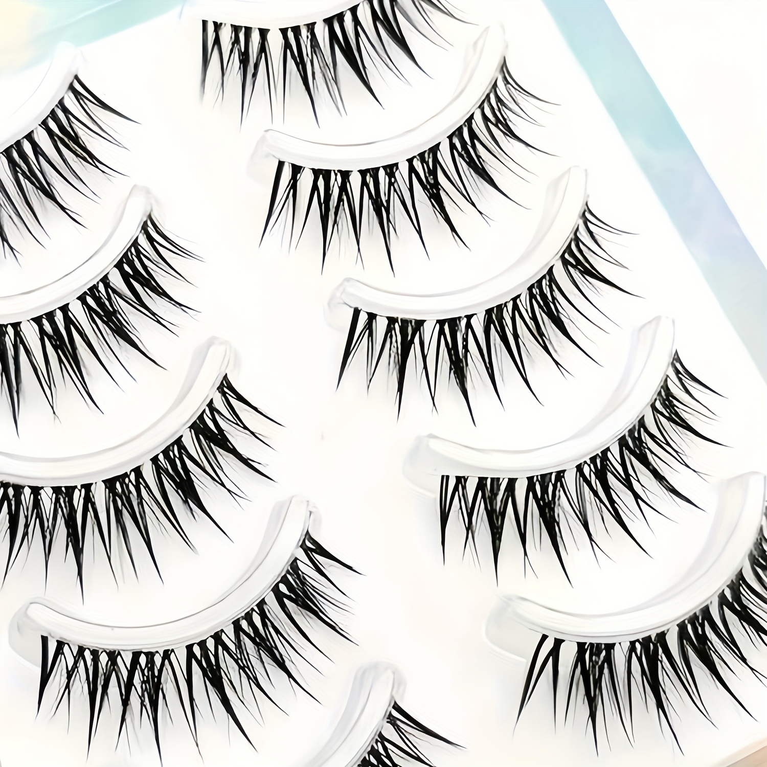 5 Pairs Lashes, Cartoon-style False Eyelashes, Transparent Band Strip Lashes, Natural Look, Dense Curly Reusable Lashes For Beginners