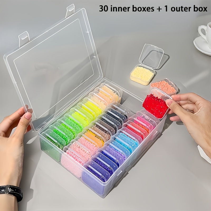 TEMU 31pcs 30 Inner Boxes   1 Outer Box Diamond Painting Storage Box, Large Diamond Drill Storage Box, Transparent Plastic Organizer Box, Seed Bead