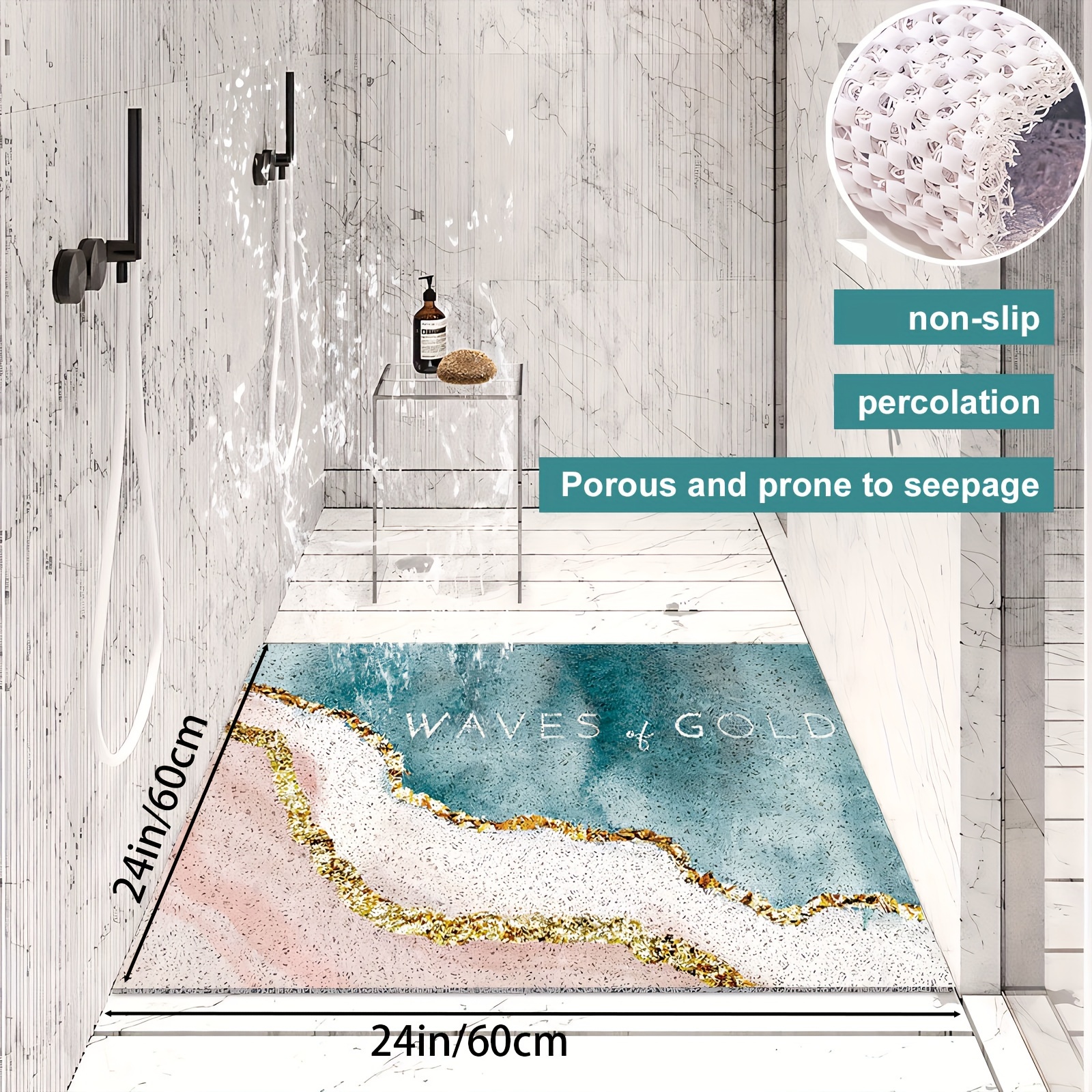 ZVD Tapis De Douche Antidérapant, 61 X 40,6 Cm, Doux Avec Drain, Tapis